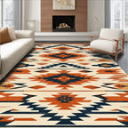 Bold Terracotta Navy Geometric Rug(Orange)