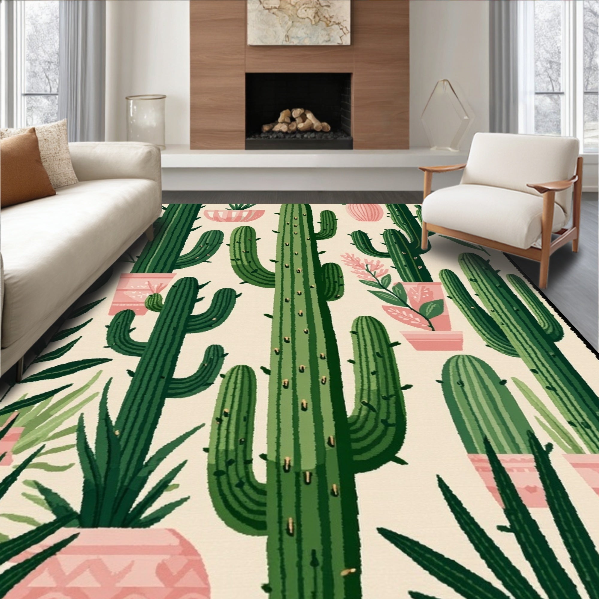 Green & Pink Cactus Cheerful Rug