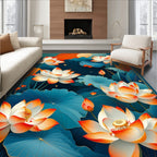 Serene Teal-Orange Lotus Rug(Blue)