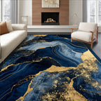 Navy Gold Abstract Flow Elegant Rug