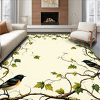 Serene Green Vine Bird Rug(Ivory)