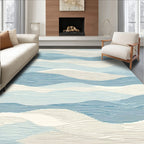 Tranquil Blue and White Wave Rug