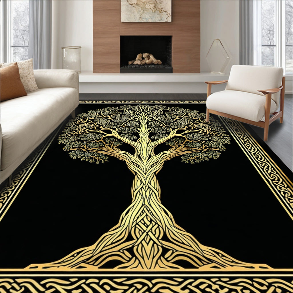 Elegant Black & Gold Celtic Tree Rug(Gold)