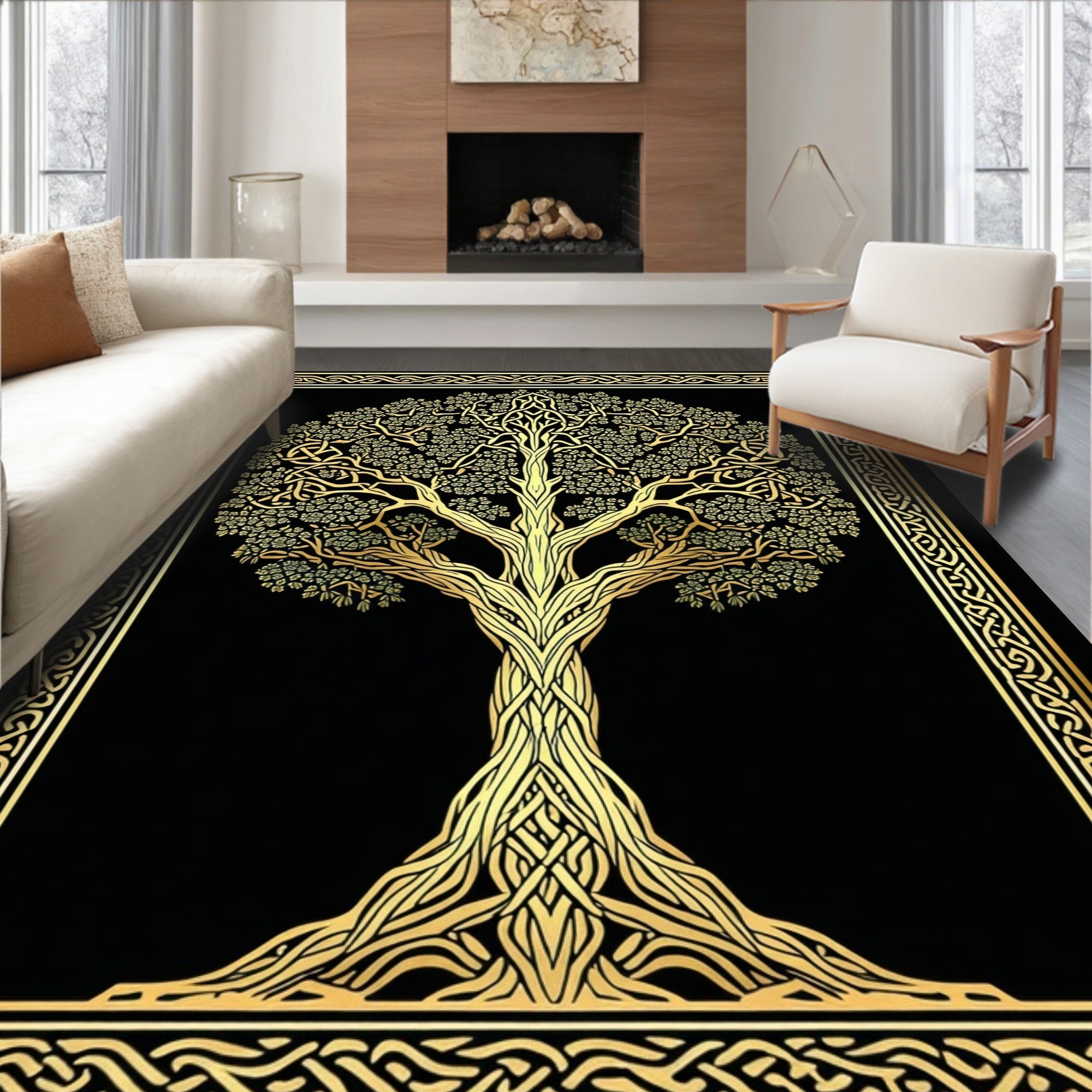 Elegant Black & Gold Celtic Tree Rug(Gold)