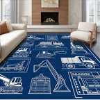 Navy Industrial Blueprint Rug