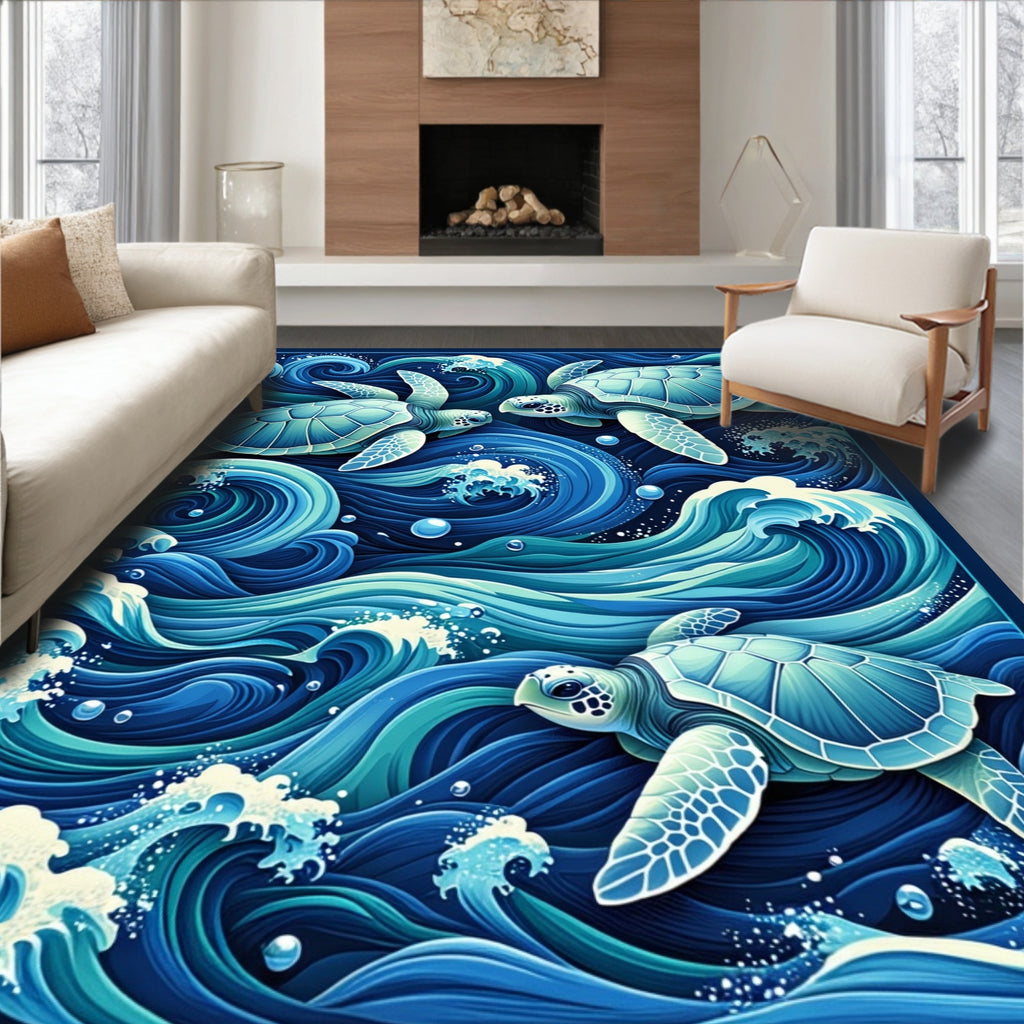 Teal Ocean Turtles Calming Rug
