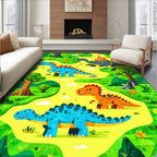 Vibrant Green-Yellow Dinosaur Play Rug