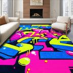 Energetic Neon Graffiti Street Rug