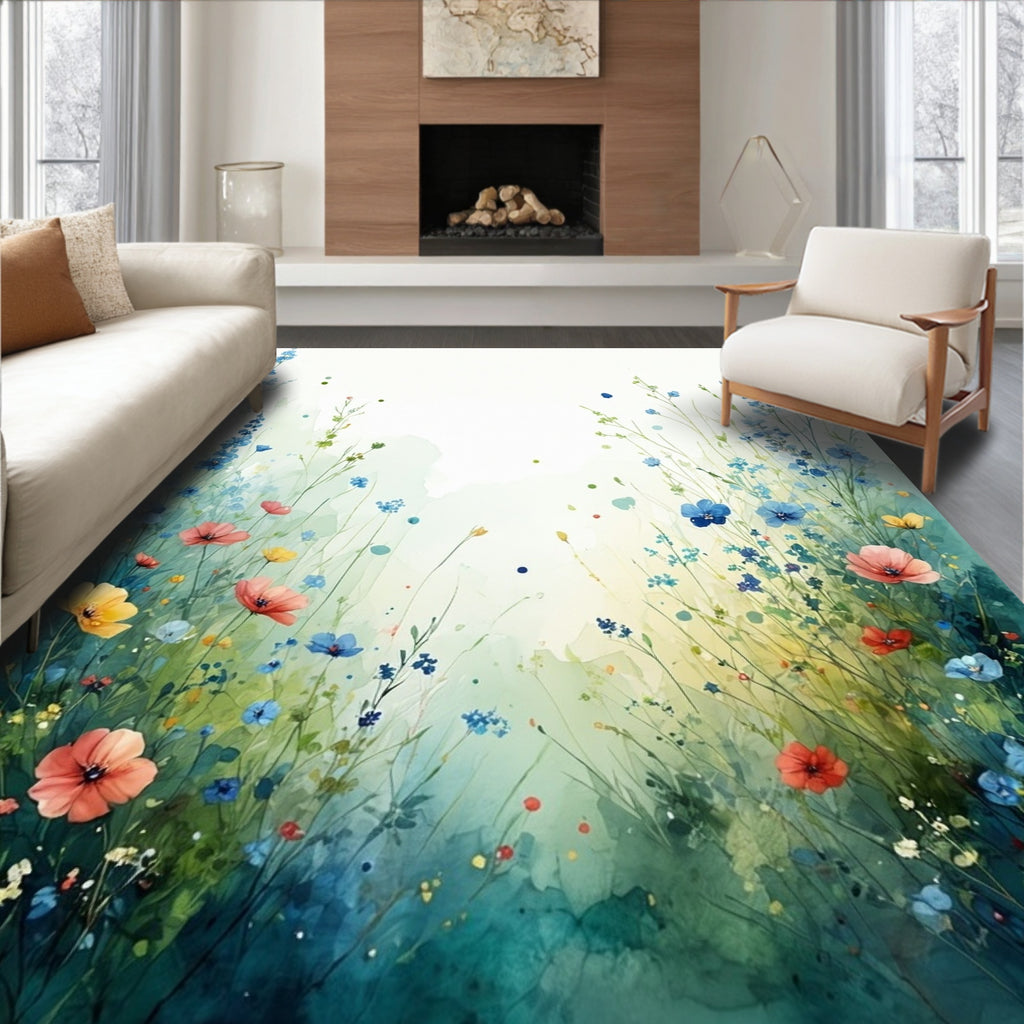Soft Teal Floral Tranquil Rug