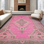 Vibrant Pink Tribal Geometric Rug(Pink)