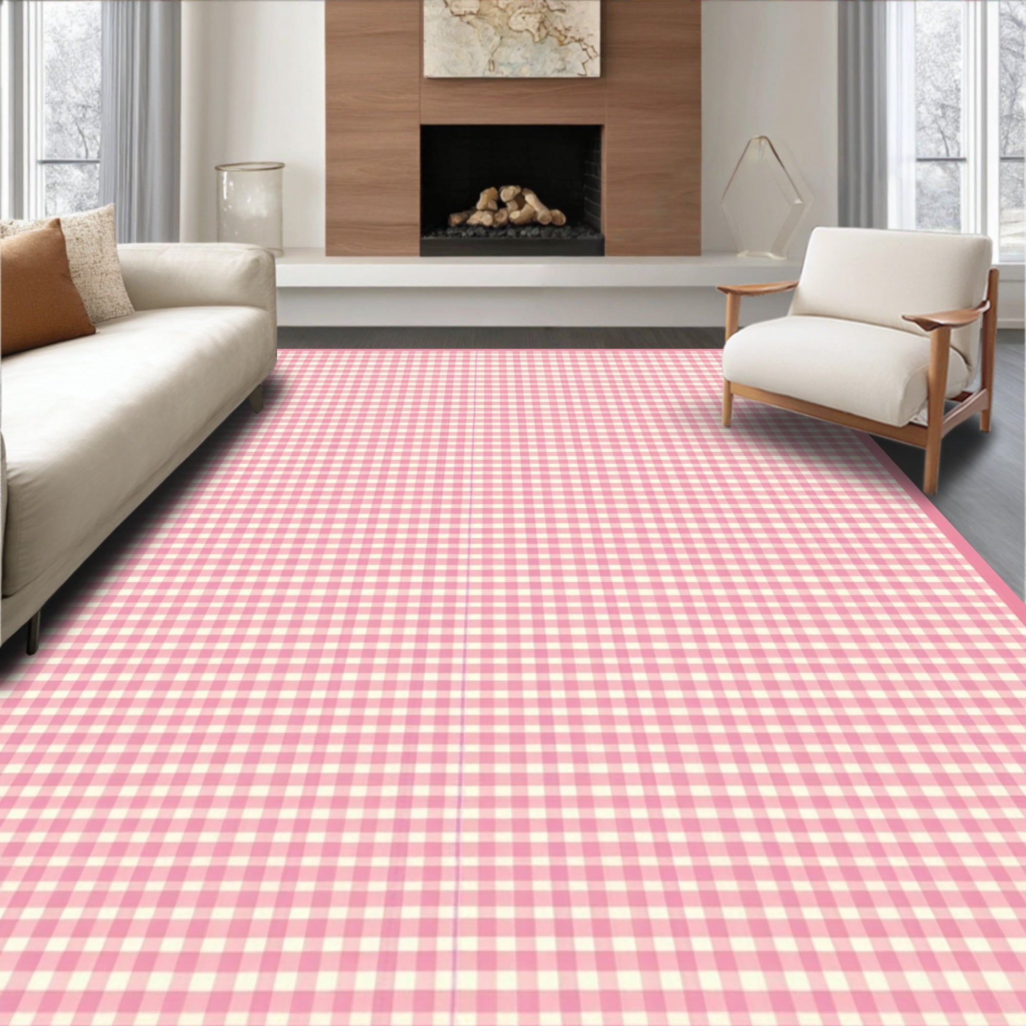 Cheerful Pink Gingham Rug(Pink)