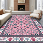 Elegant Pink Intricate Floral Rug(Pink)
