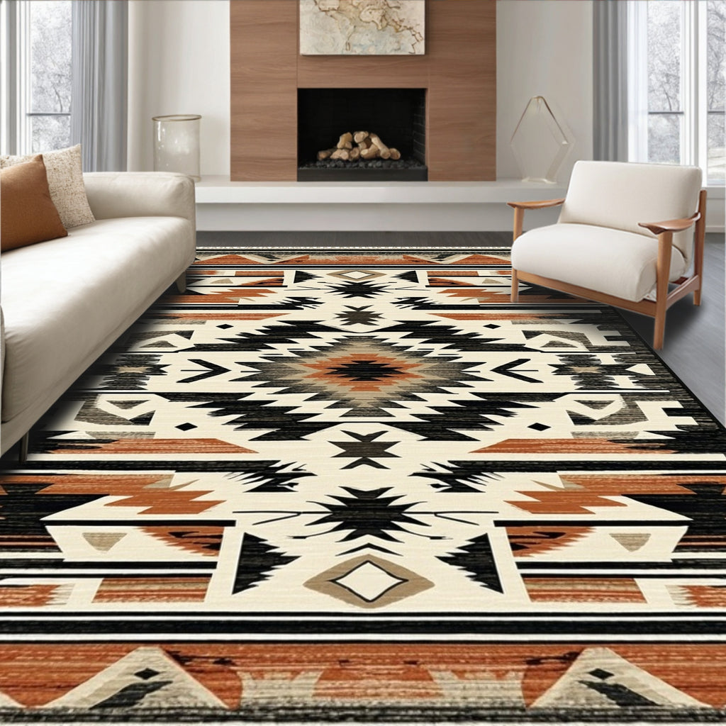 Bold Earthy Geometric Tribal Rug(Beige)