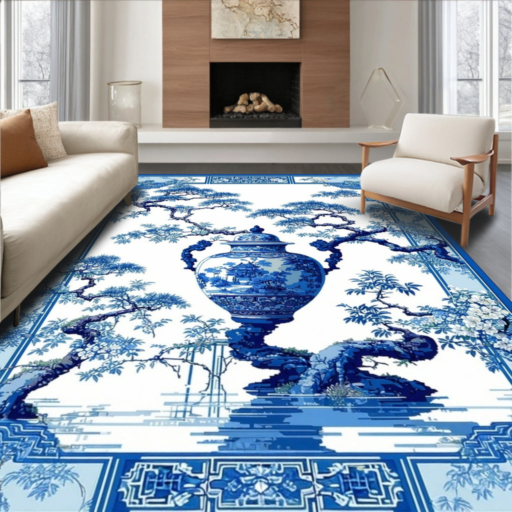 Blue-and-White Intricate Traditional Serene Rug(Blue)