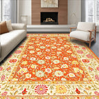 Vibrant Orange Floral Cheerful Rug(Orange)