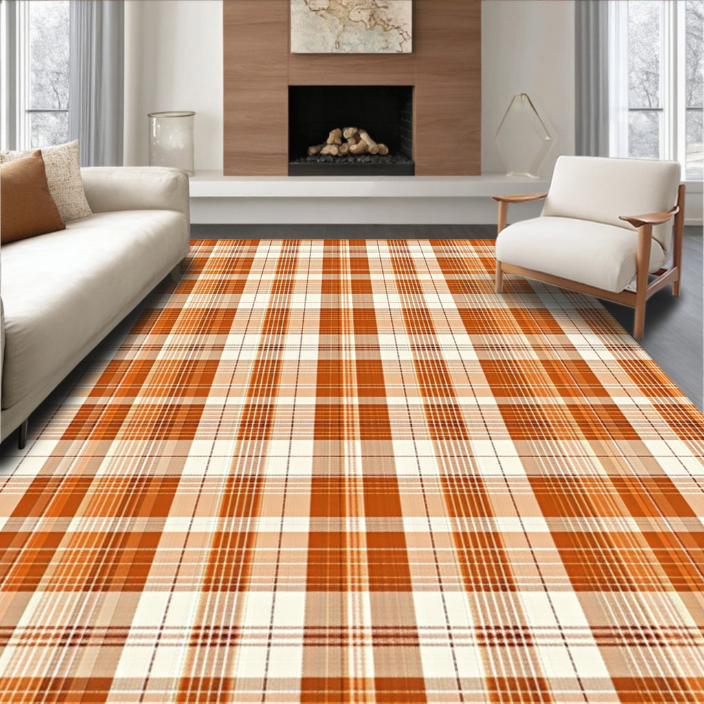 Orange Plaid Cozy Rustic Rug(Orange)