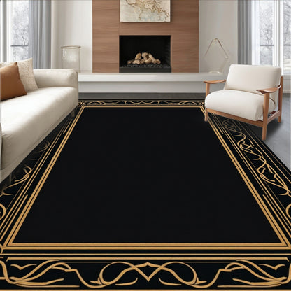 Elegant Black Gold Ornate Rug(Black)