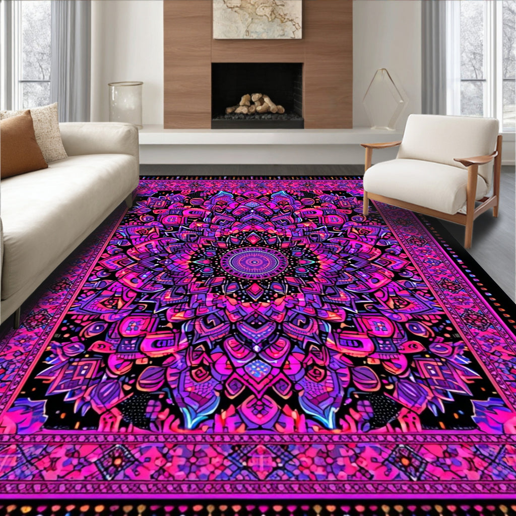 Vibrant Pink-Purple Intricate Mandala Energetic Rug(Pink)