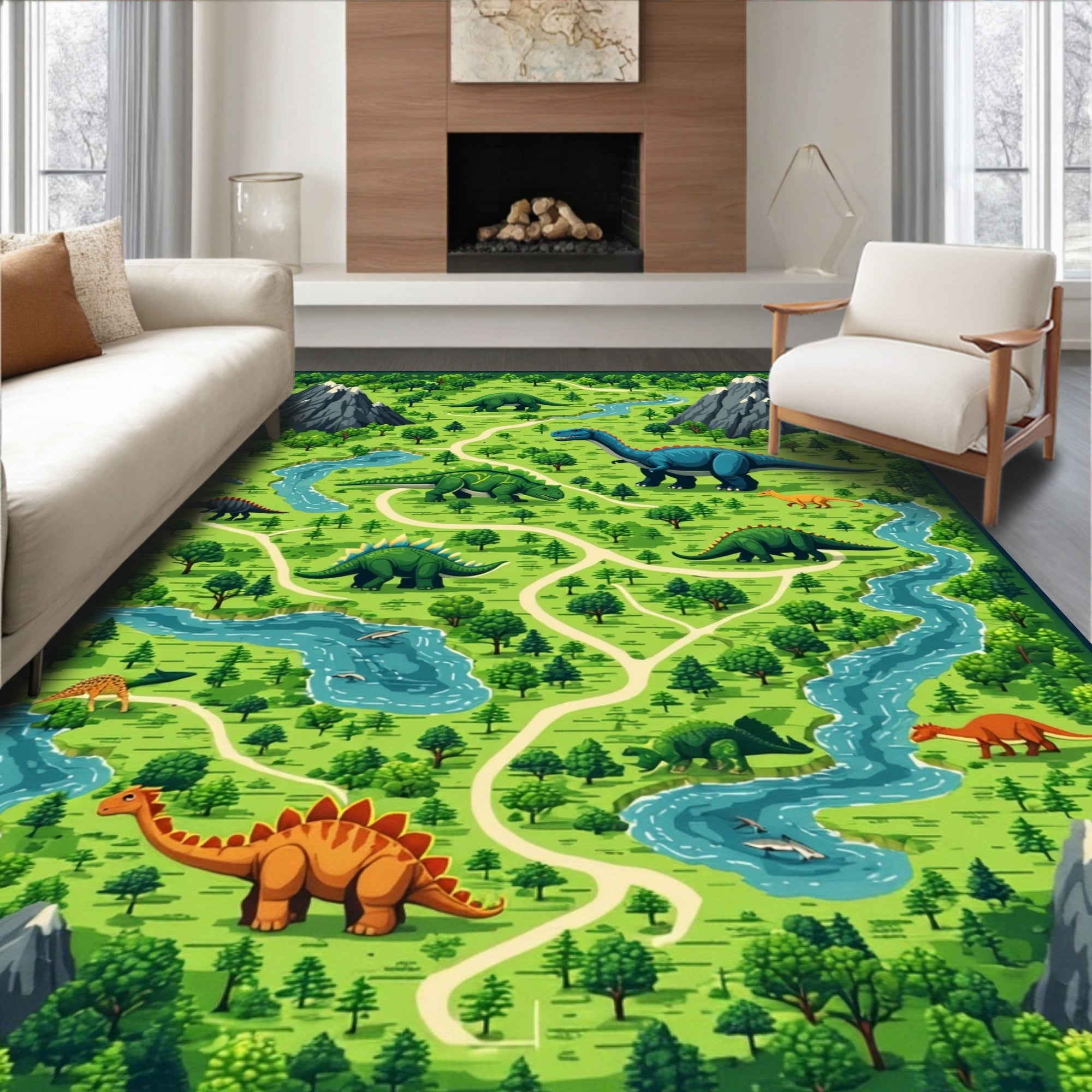 Green Dinosaur Adventure Rug(Green)