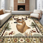 Rustic Earthy Deer Forest Rug(Beige)
