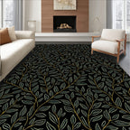 Elegant Black Gold Leaf Vine Rug(Black)