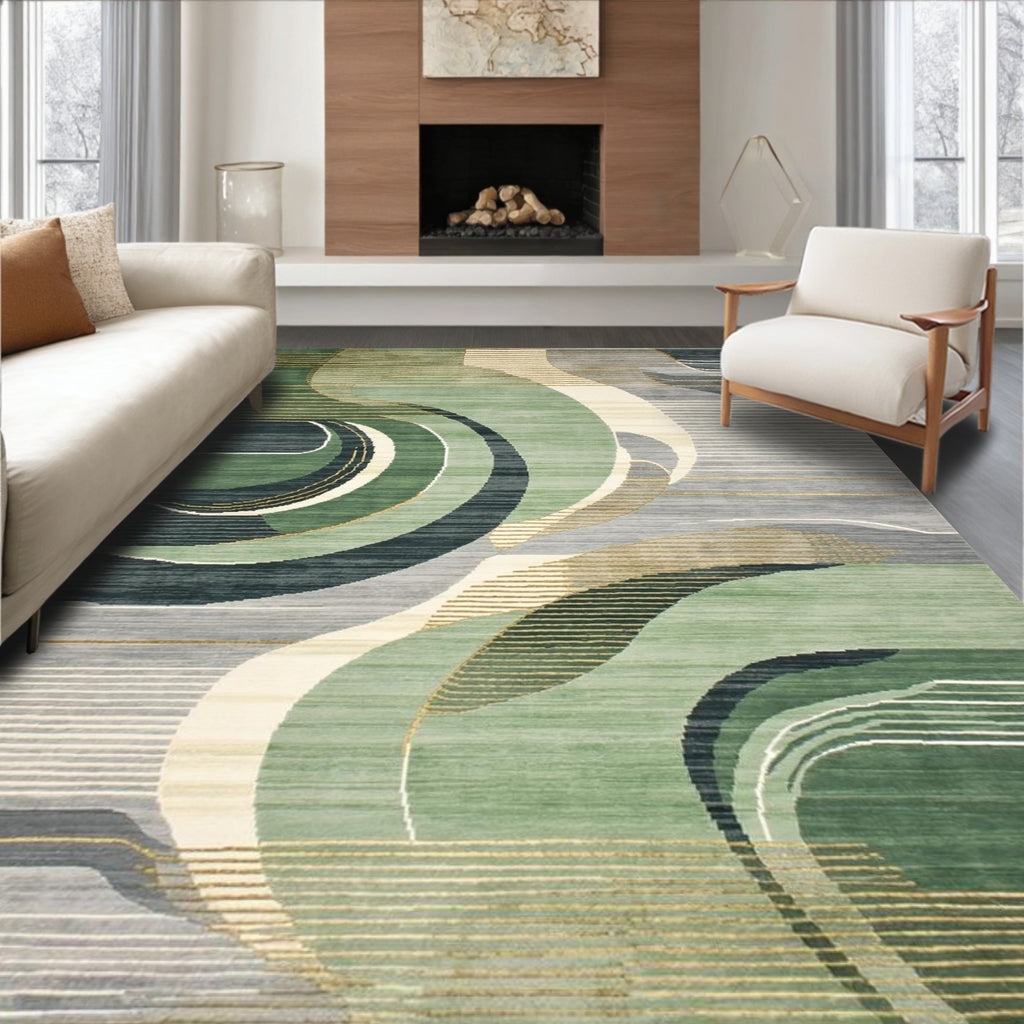 Green Abstract Flowing Serene Rug(Green)