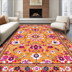Cheerful Orange Intricate Floral Rug(Orange)