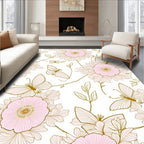 Pink Gold Floral Butterfly Whimsical Rug(Gold)