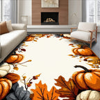 Cozy Fall Pumpkin Leaf Border Rug(Orange)
