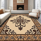 Beige Brown Ornate Elegant Rug(Beige)
