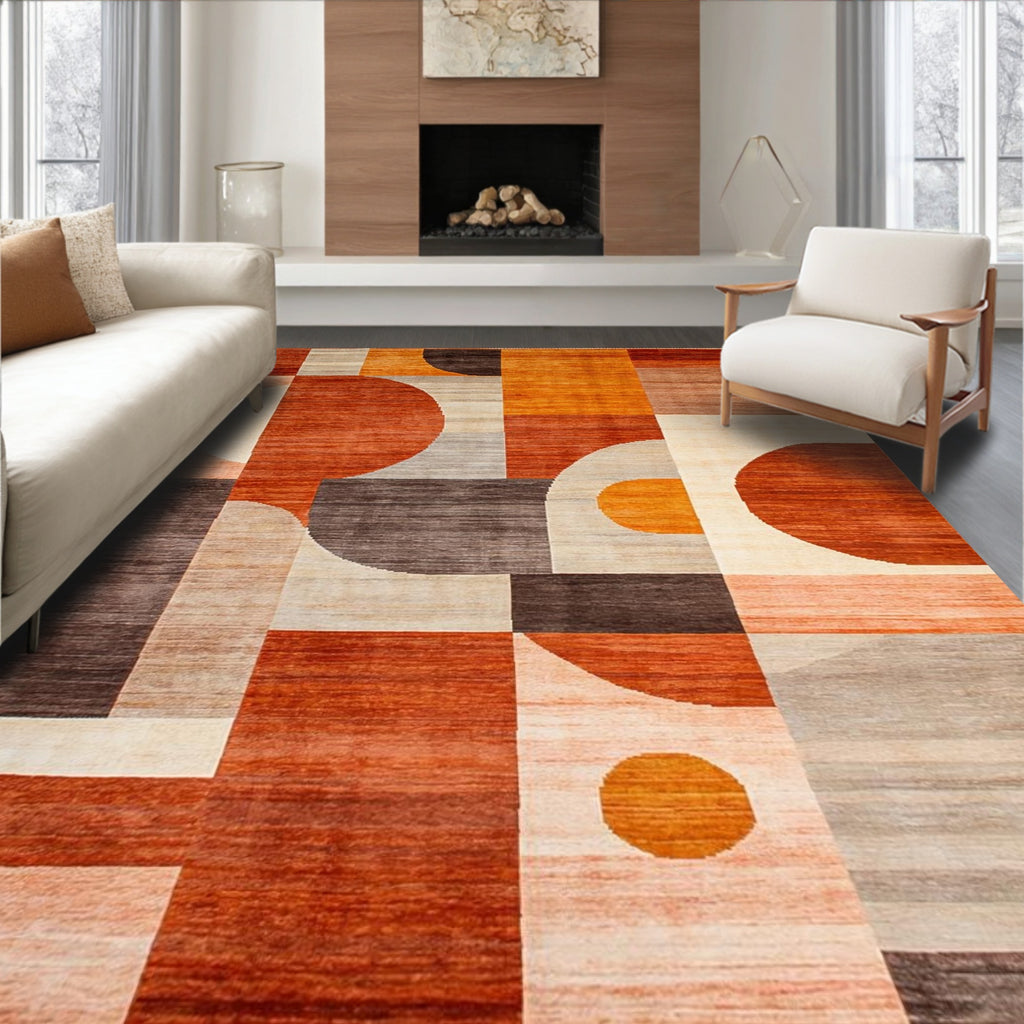 Rust Orange Geometric Vibrant Rug