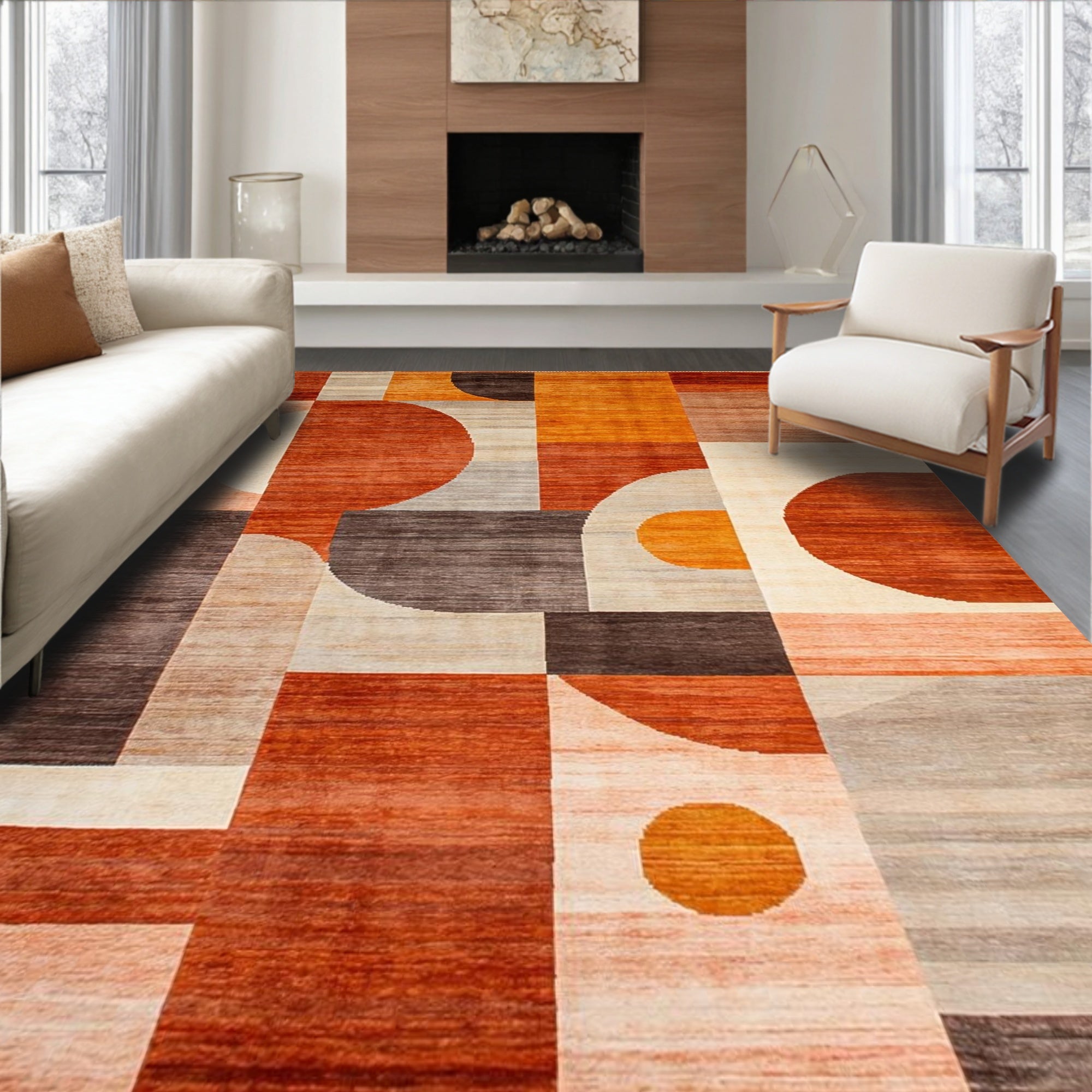 Rust Orange Geometric Vibrant Rug