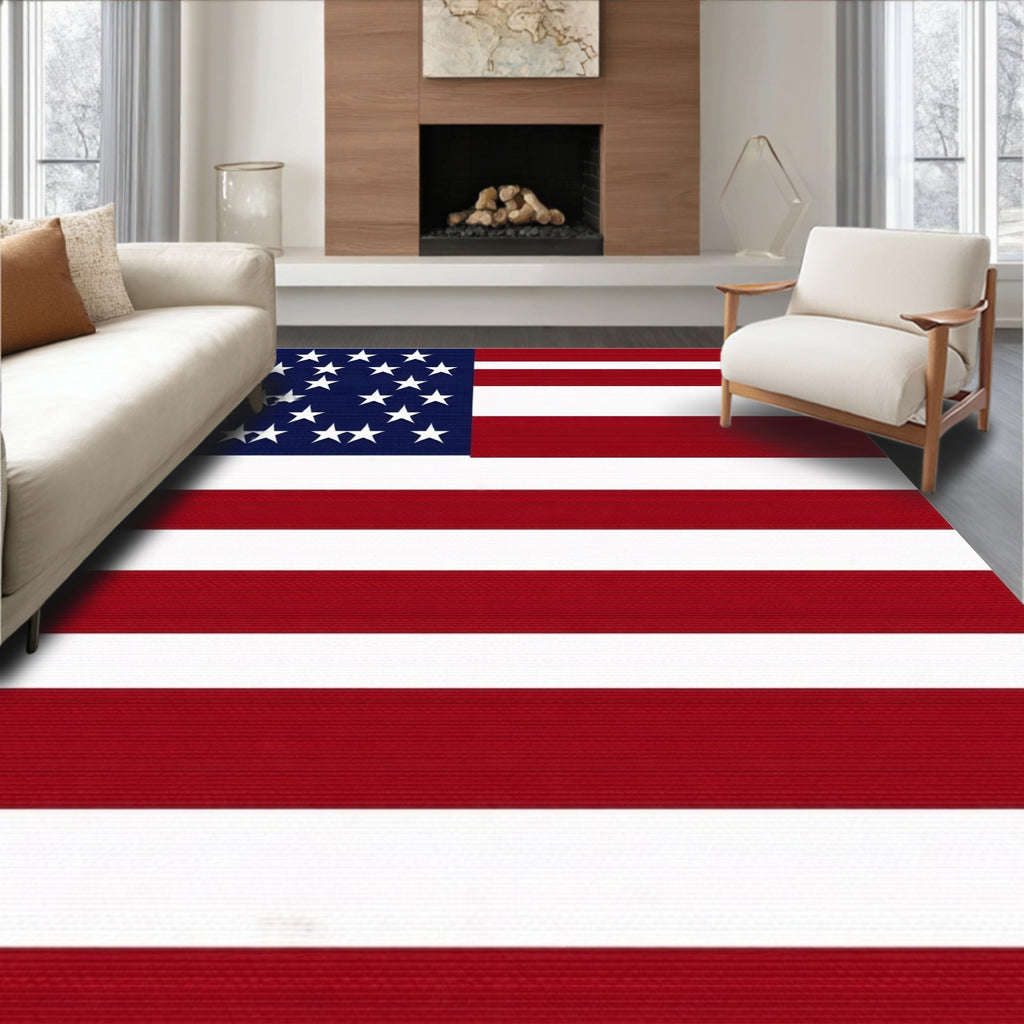 Patriotic Stars & Stripes Red White Blue Rug(Red)