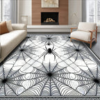 Eerie Black-and-white Spider Web Rug(Black)
