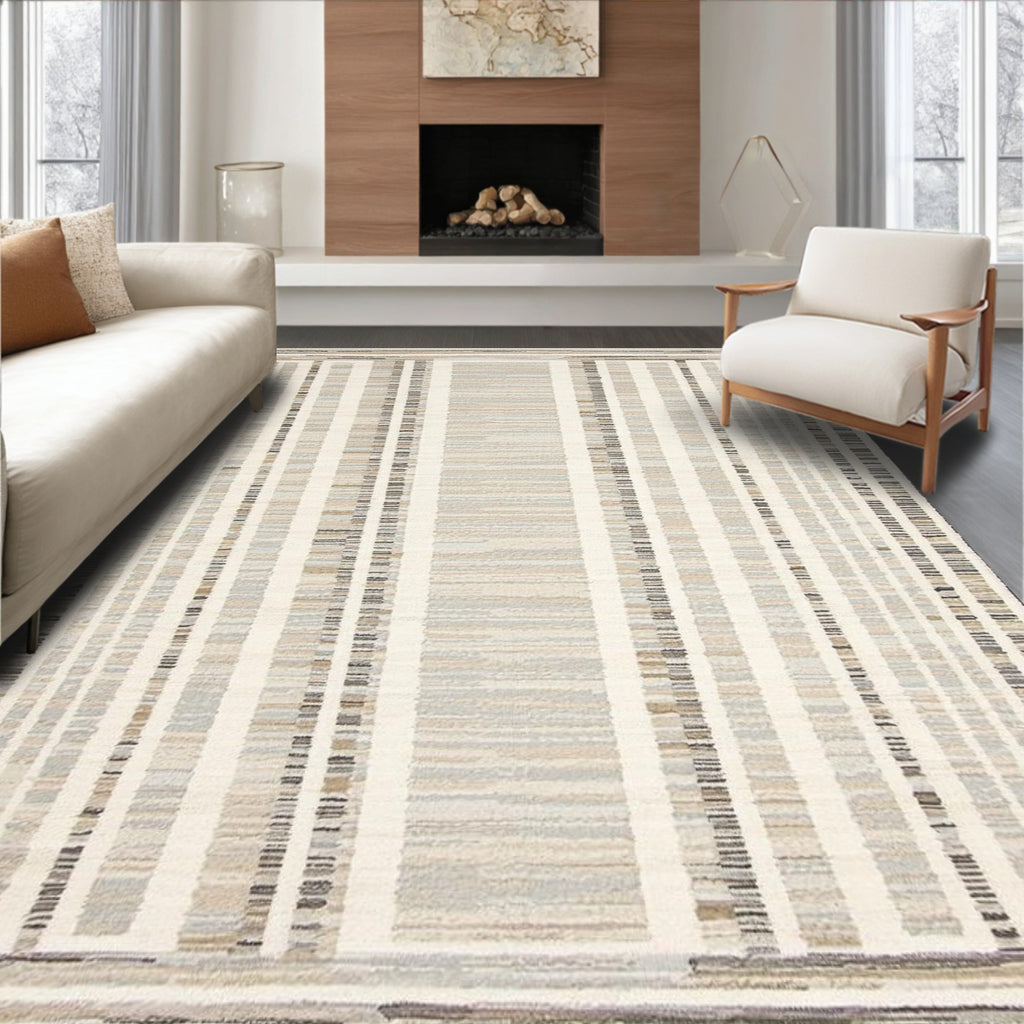 Beige Gray Stripe Serene Rug