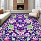 Vibrant Purple Floral Cheerful Rug(Purple)
