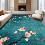 Teal Cherry Blossom Serene Rug(Blue)