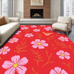 Red Playful Floral Butterfly Rug(Red)