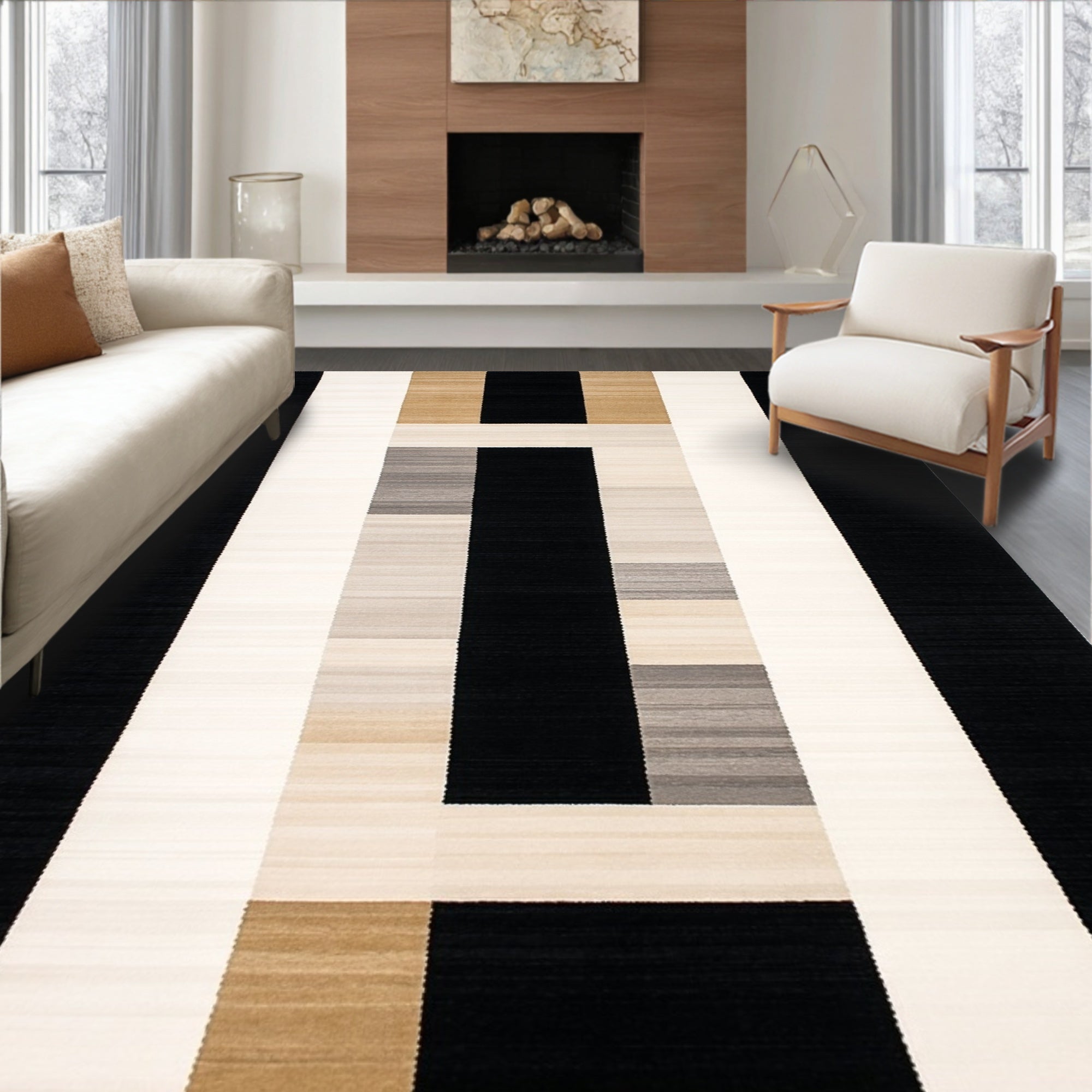 Modern Geometric Neutral-Tone Rug