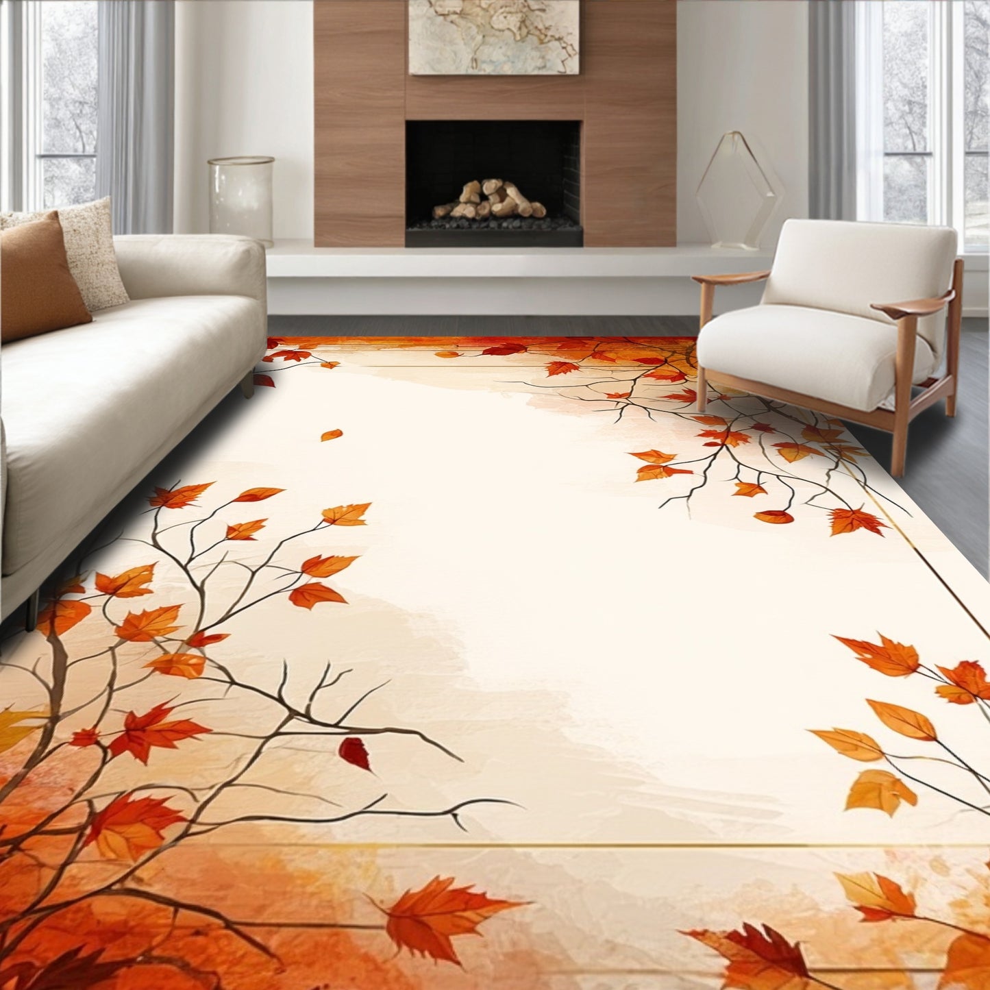 Autumn Leaf Branches Cozy Rug(Orange)