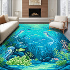 Vibrant Teal Whimsical Underwater Rug(Blue)