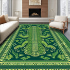 Vibrant Green Alligator & Floral Print Rug(Green)