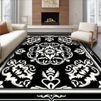 Black & White Ornate Medallion Elegant Rug(Black)