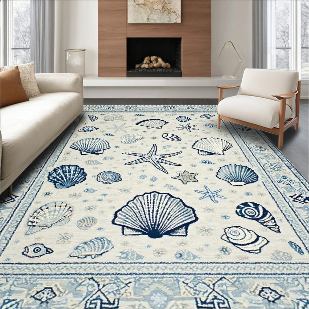Coastal Blue Seashell Starfish Rug(Blue)