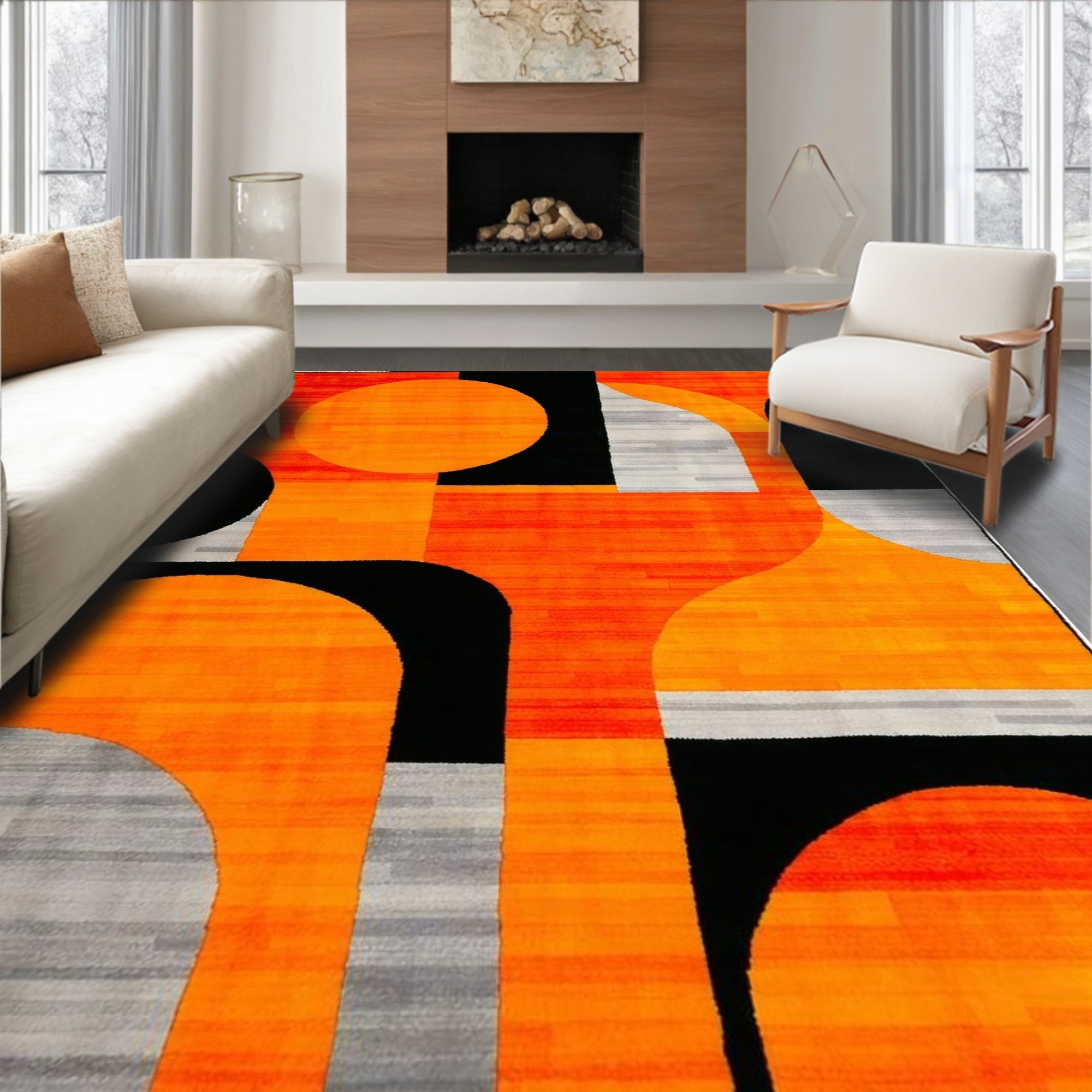 Bold Orange Geometric Energetic Rug