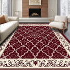 Burgundy Cream Geometric Floral Elegant Rug(Burgundy)