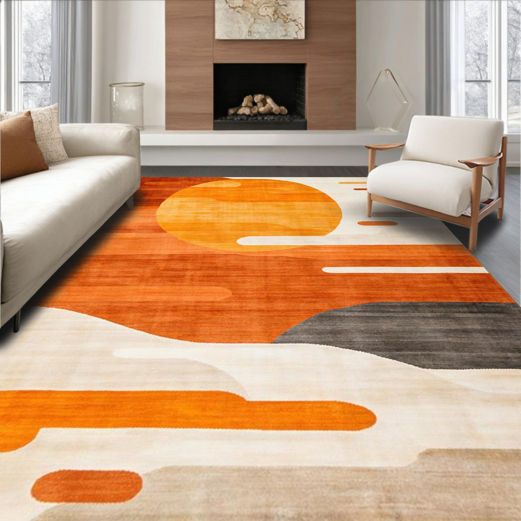 Warm Orange Abstract Modern Rug