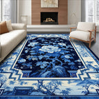 Serene Blue-and-White Traditional Floral Rug(Blue)