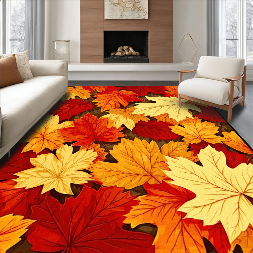 Warm Autumn Leaf Pattern Rug(Red)