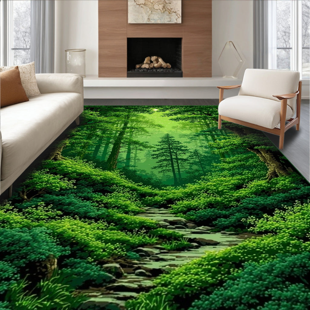 Emerald Forest Path Serene Rug(Green)